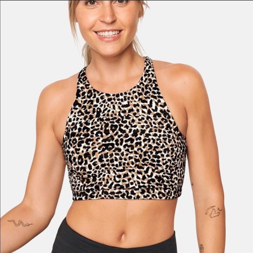 Outdoor voices leopard tech sweat top bra